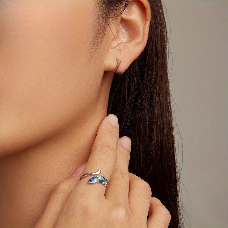Women's Turquoise Blue & Clear Feather Statement Ring